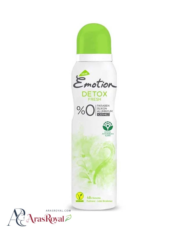 قیمت و خرید اسپری دئودورانت زنانه ایموشن سبز Emotion مدل Detox Fresh حجم 150 میل | اسپری | اسپری بدن | لوازم آرایشی | خارجی | اوریجینال | وارداتی_6ac952f6c2f6e.webp